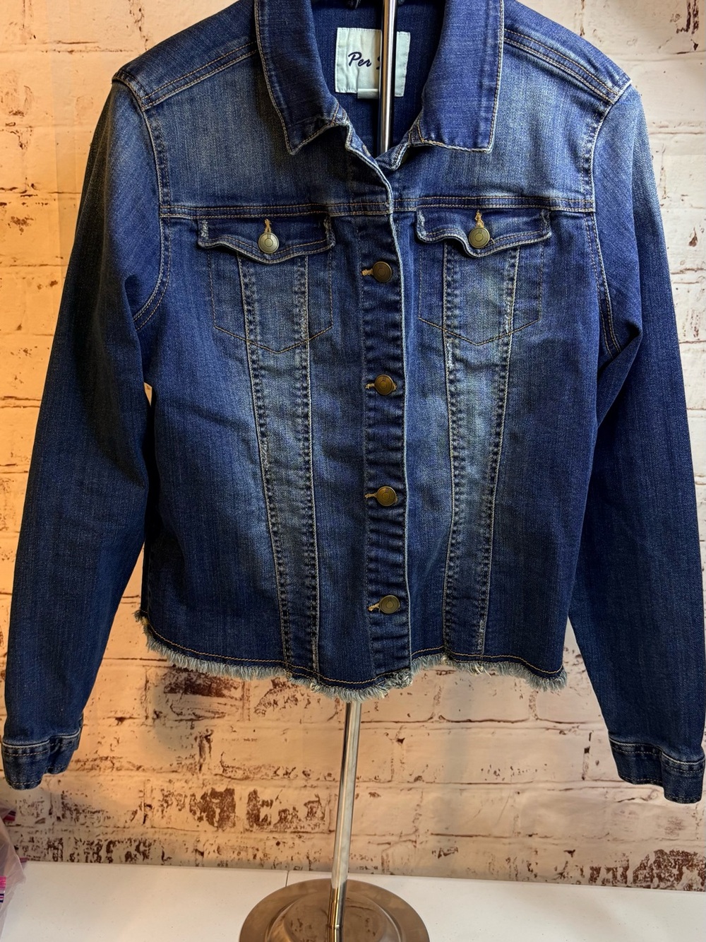Per Se Blue Denim Jacket with Button Front